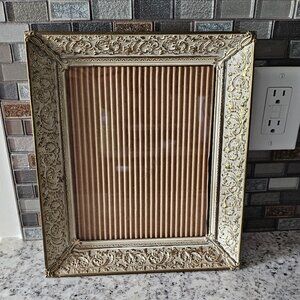 Vintage Photo Picture Metal Frame Gold White 8" x 10" with Hangers on Back
